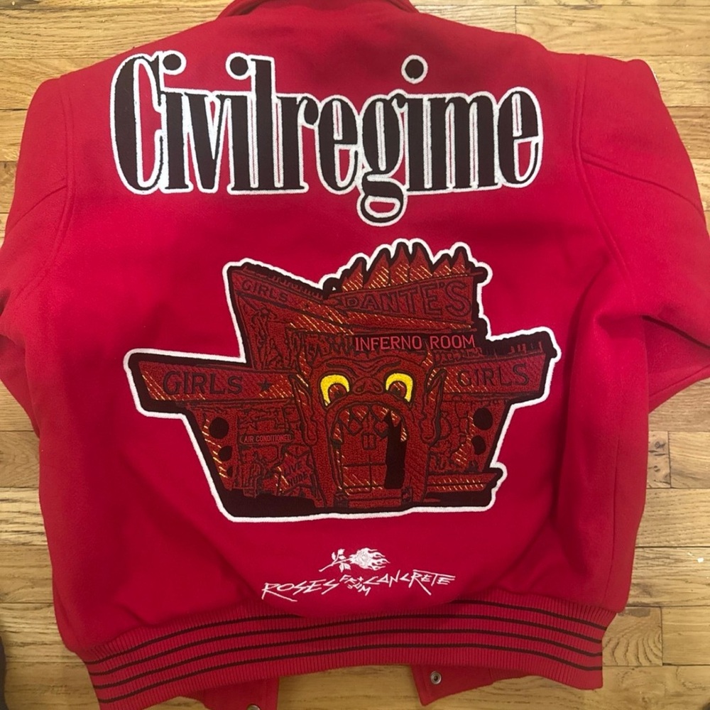 Red Embroidered Patch Bomber Jacket NWT - image 3